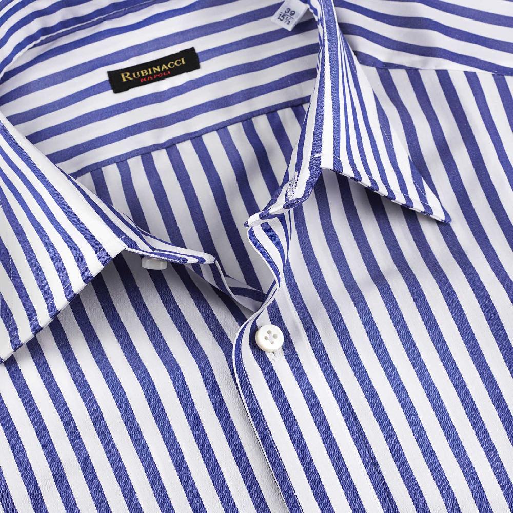 Rubinacci Camicia in cotone rigato bianco e blu Nuovo