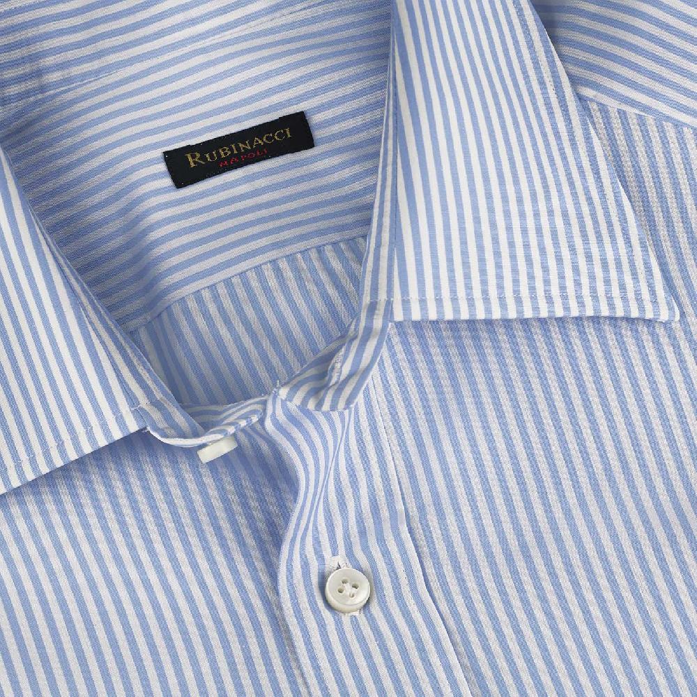 Rubinacci Camicia in cotone rigato bianco e celeste Pezzi Unici