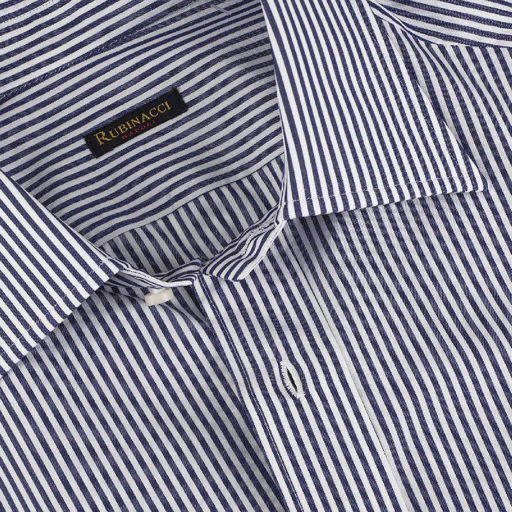 Rubinacci Camicia in cotone rigato bianco e blu Soddisfazione Garantita