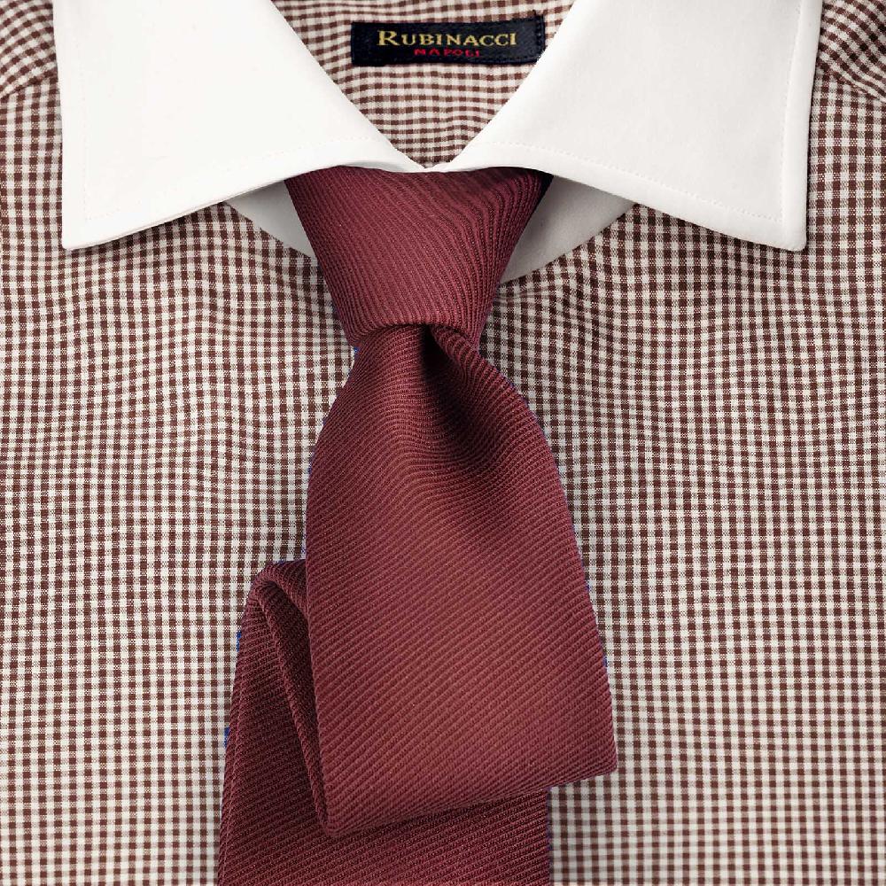 Rubinacci Camicia con collo bianco quadretto marrone Outlet