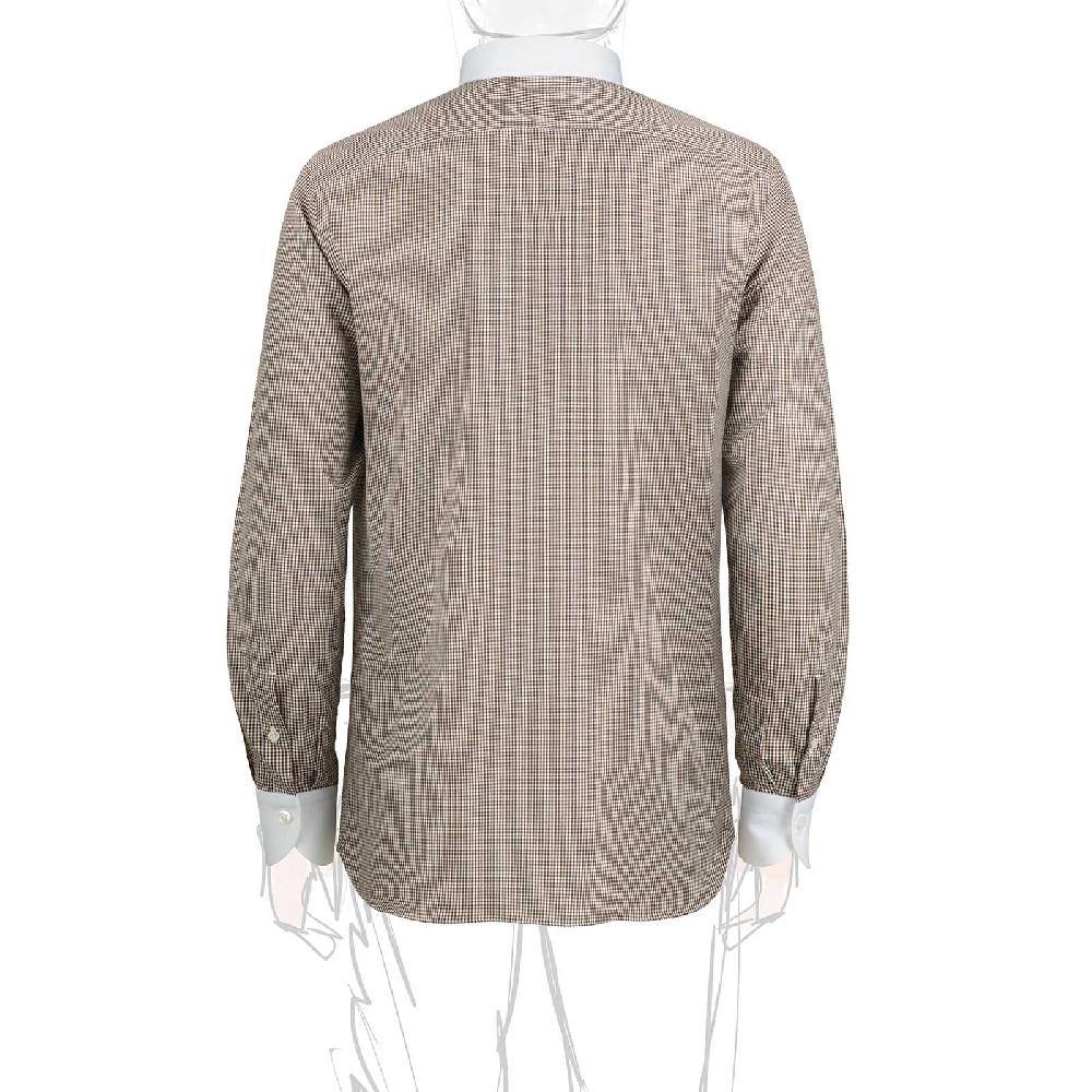 Rubinacci Camicia con collo bianco quadretto marrone Outlet