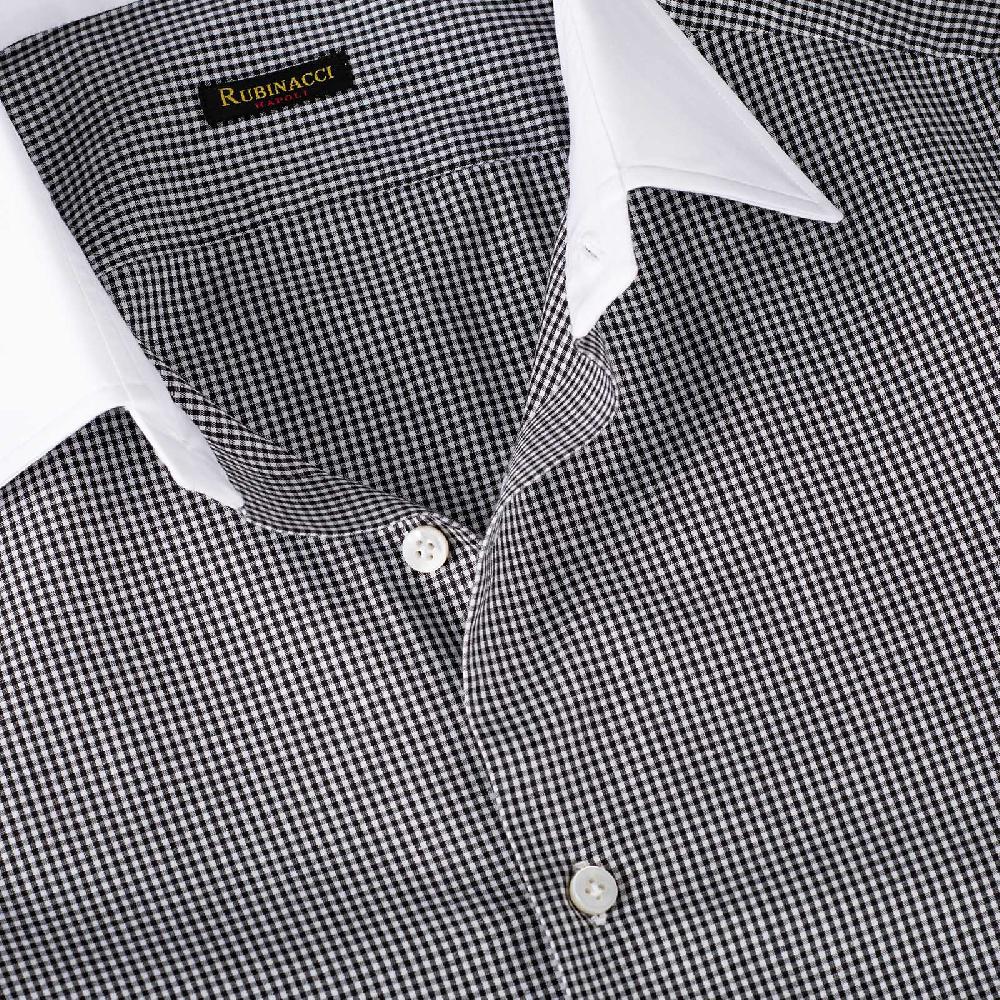 Rubinacci Camicia con collo bianco quadretto nero In Vendita