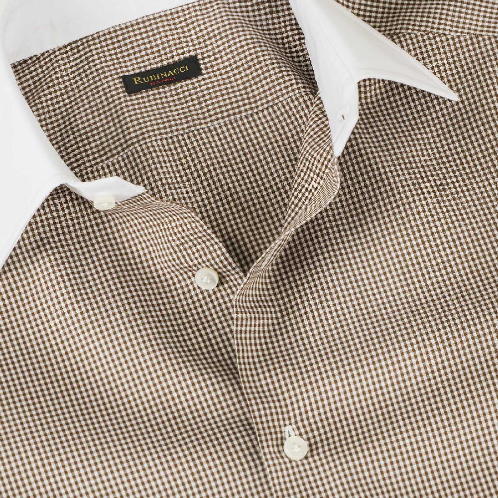 Rubinacci Camicia con collo bianco quadretto marrone Saldi