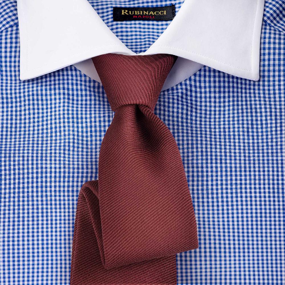 Rubinacci Camicia con collo bianco quadretto blu Vendita Calda