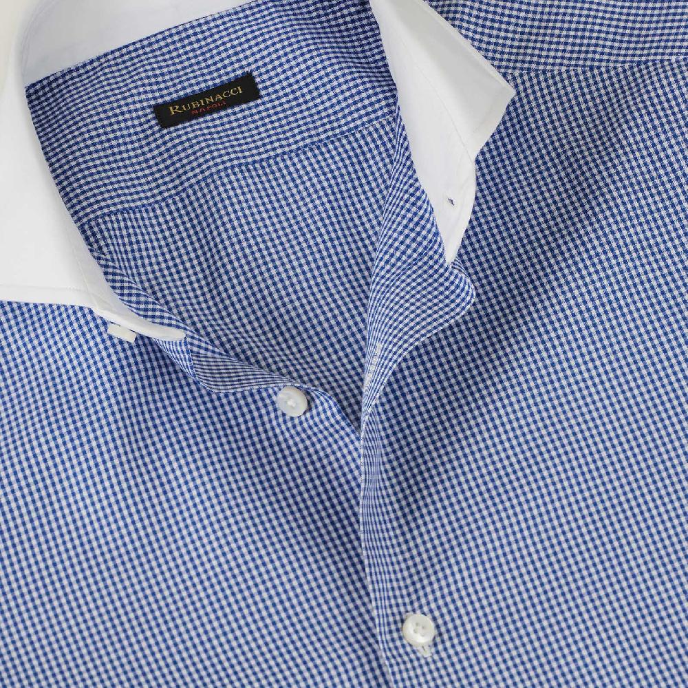 Rubinacci Camicia con collo bianco quadretto blu Vendita Calda