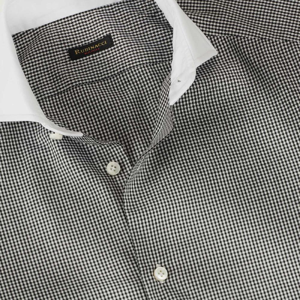 Rubinacci Camicia con collo bianco quadretto nero Saldi Di Fabbrica