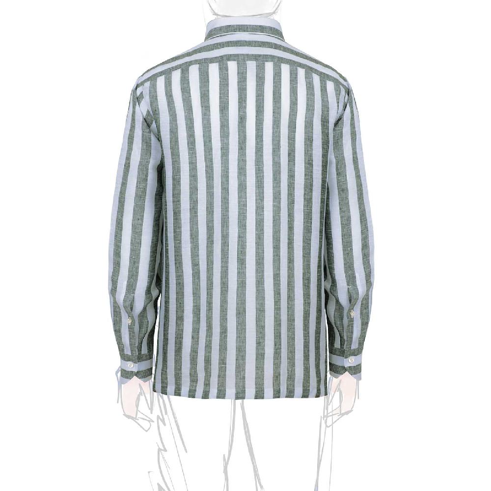 Rubinacci Polo in lino rigato verde Moda