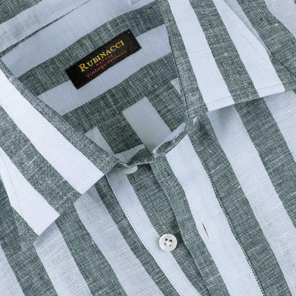 Rubinacci Polo in lino rigato verde Moda