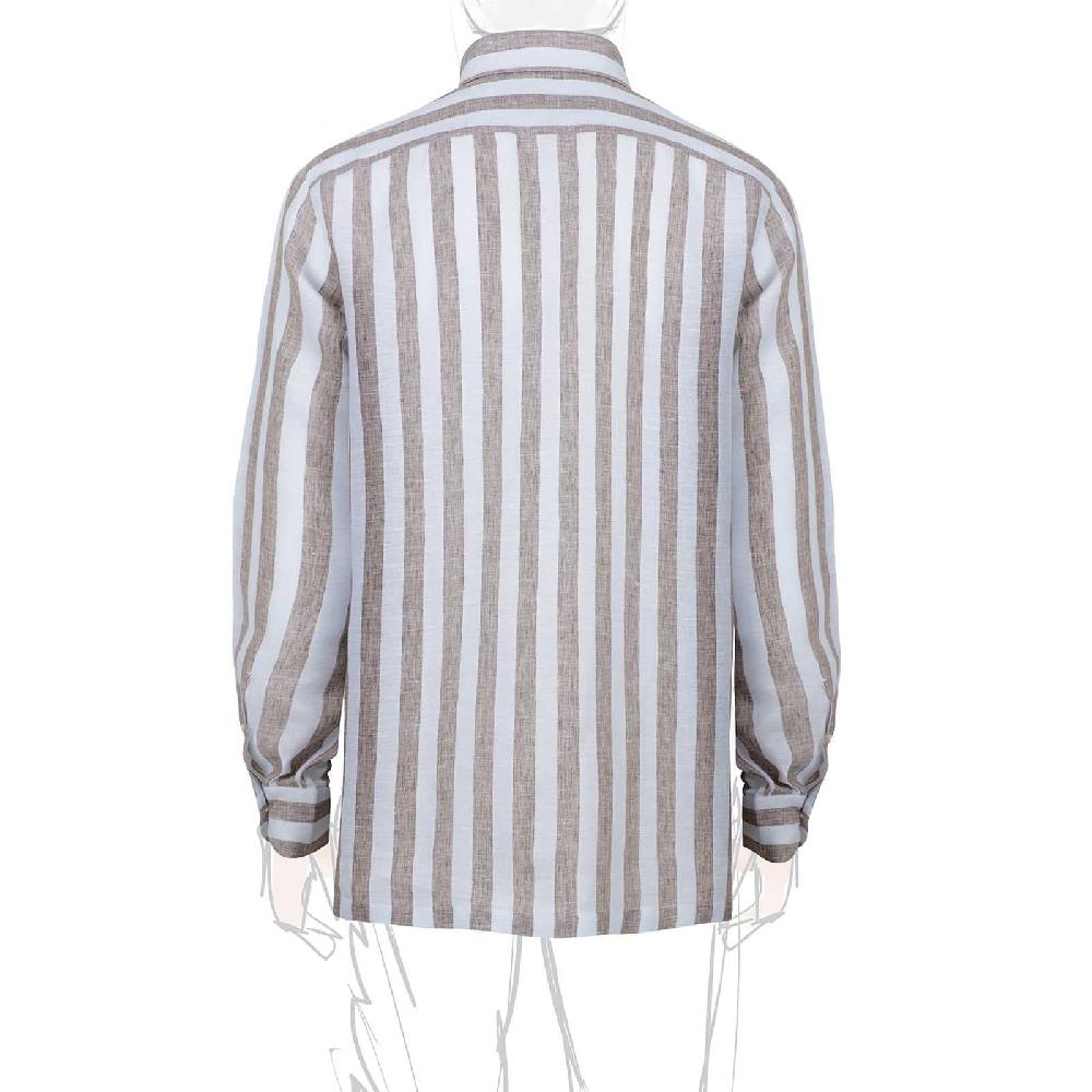 Rubinacci Polo in lino rigato nocciola 2025