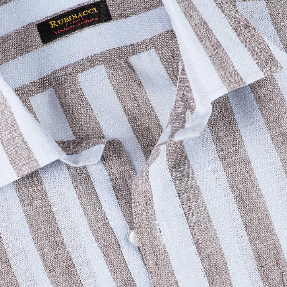 Rubinacci Polo in lino rigato nocciola 2025