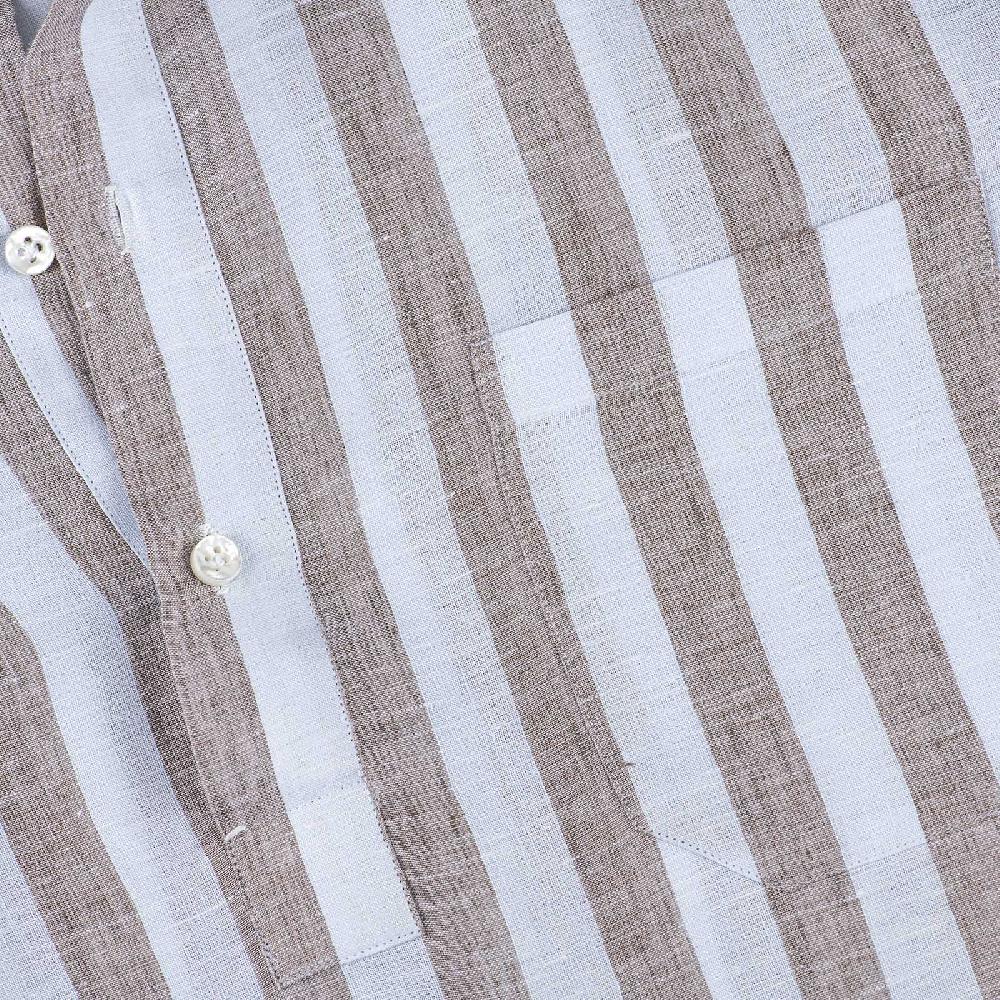 Rubinacci Polo in lino rigato nocciola 2025