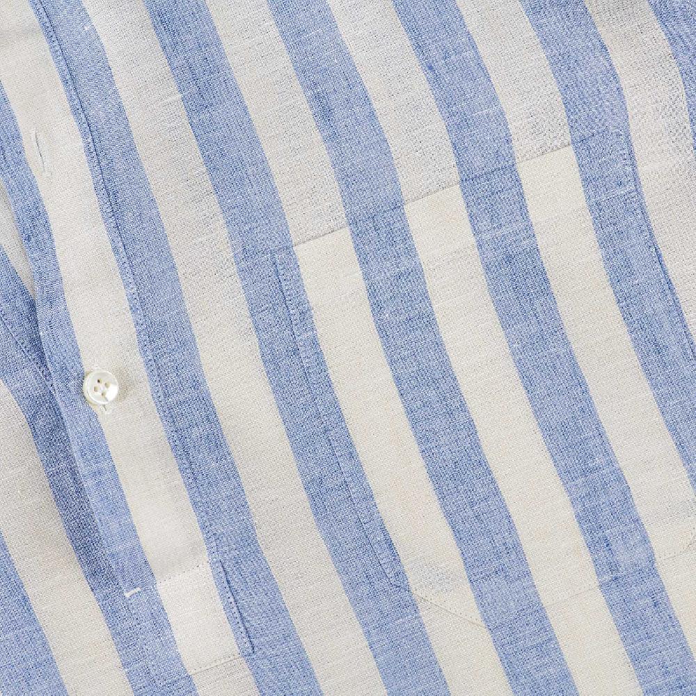Rubinacci Polo in lino rigato azzurro Italy