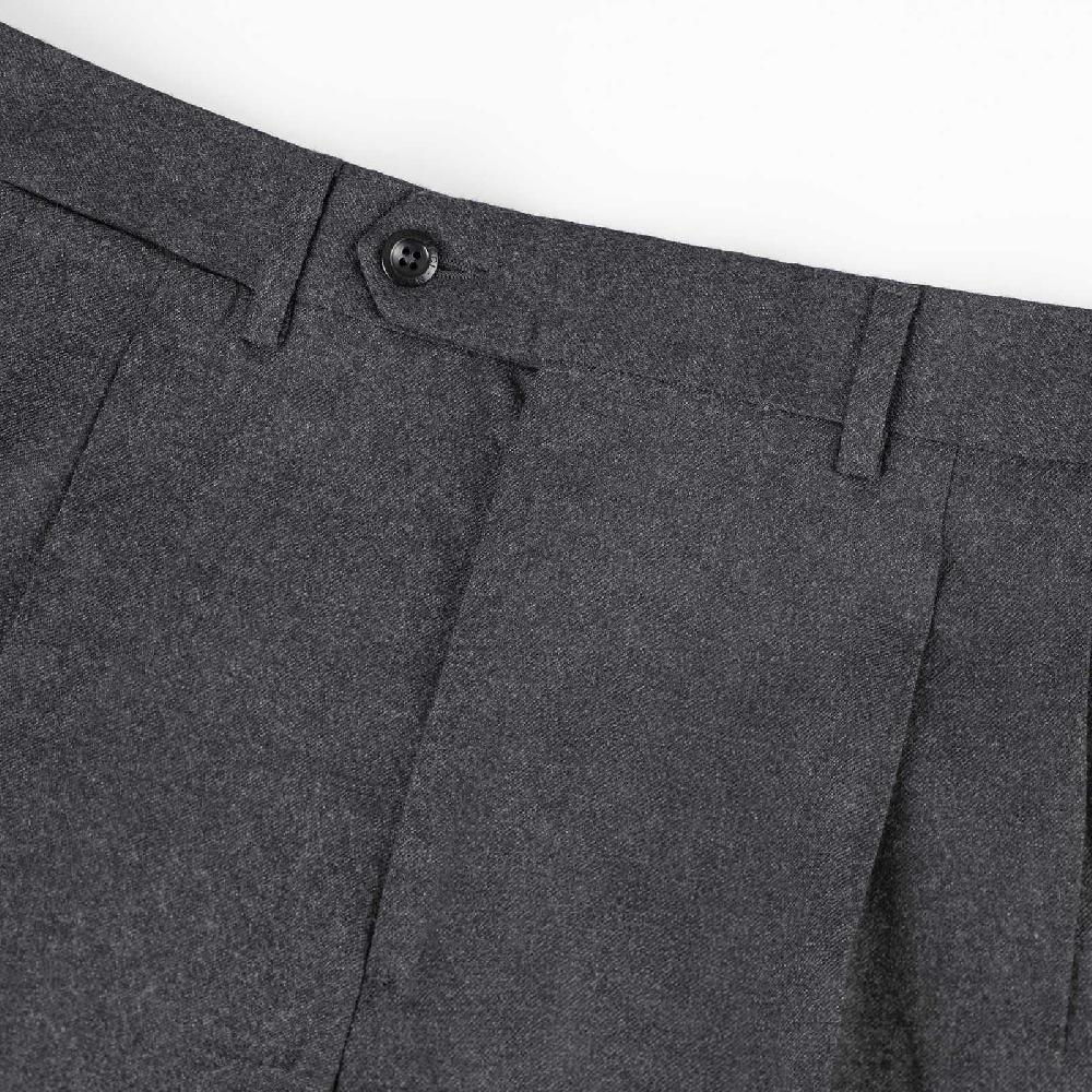 Rubinacci Pantalone 2 pinces in flanella grigio scuro Qualità Garantita