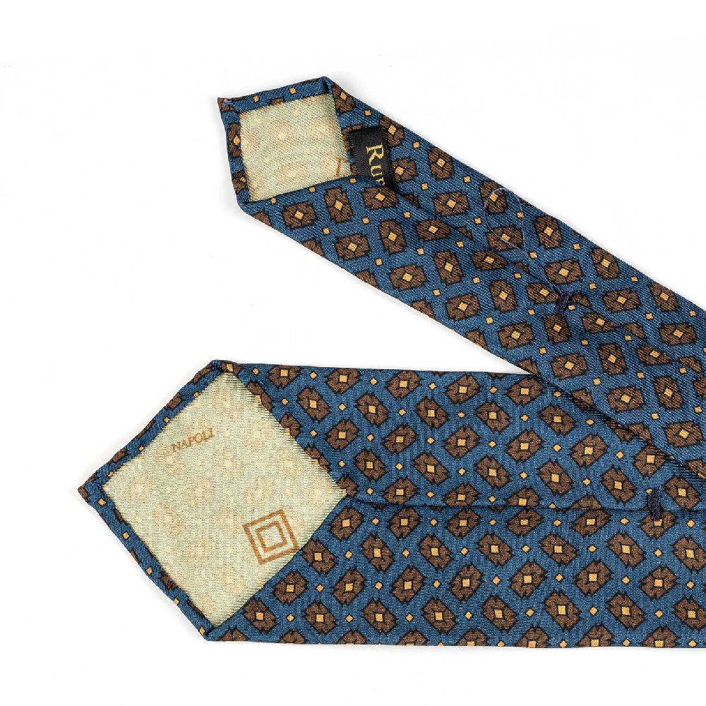 Rubinacci Cravatta in twill di seta ottanio con stampa geometrica Offerta esclusiva
