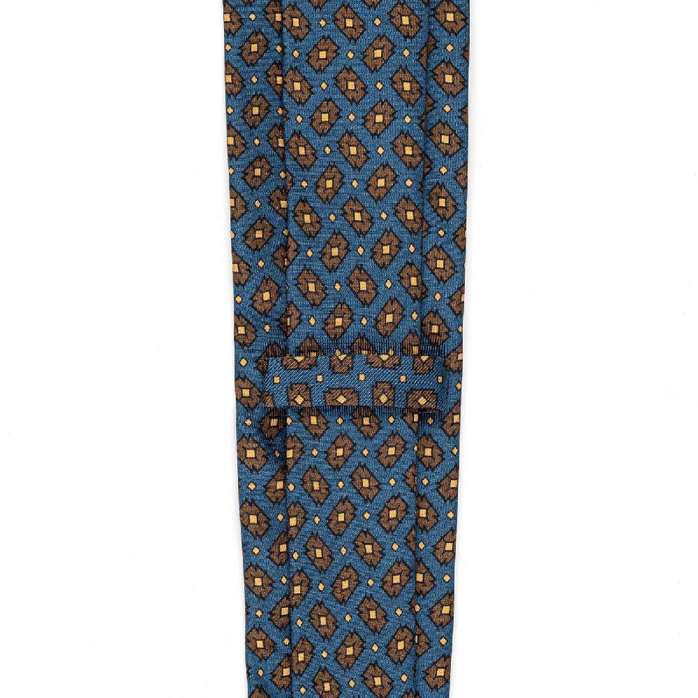 Rubinacci Cravatta in twill di seta ottanio con stampa geometrica Offerta esclusiva