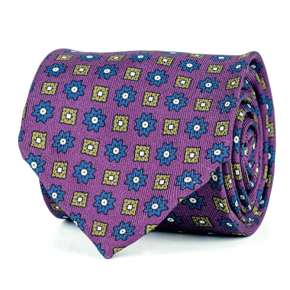 Rubinacci Cravatta in twill di seta ciclamino con stampa floreale