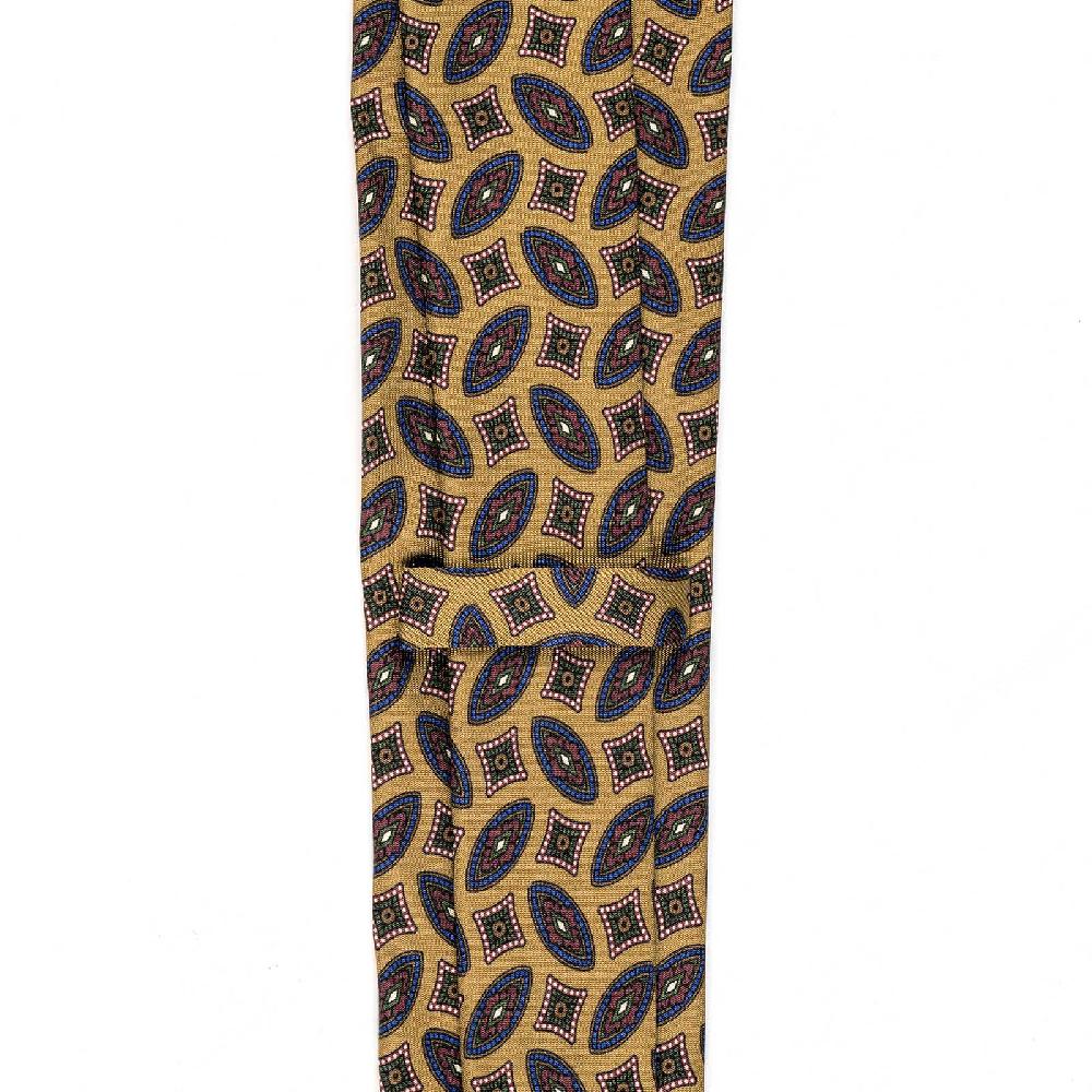 Rubinacci Cravatta in twill di seta senape con stampa geometrica Black Friday