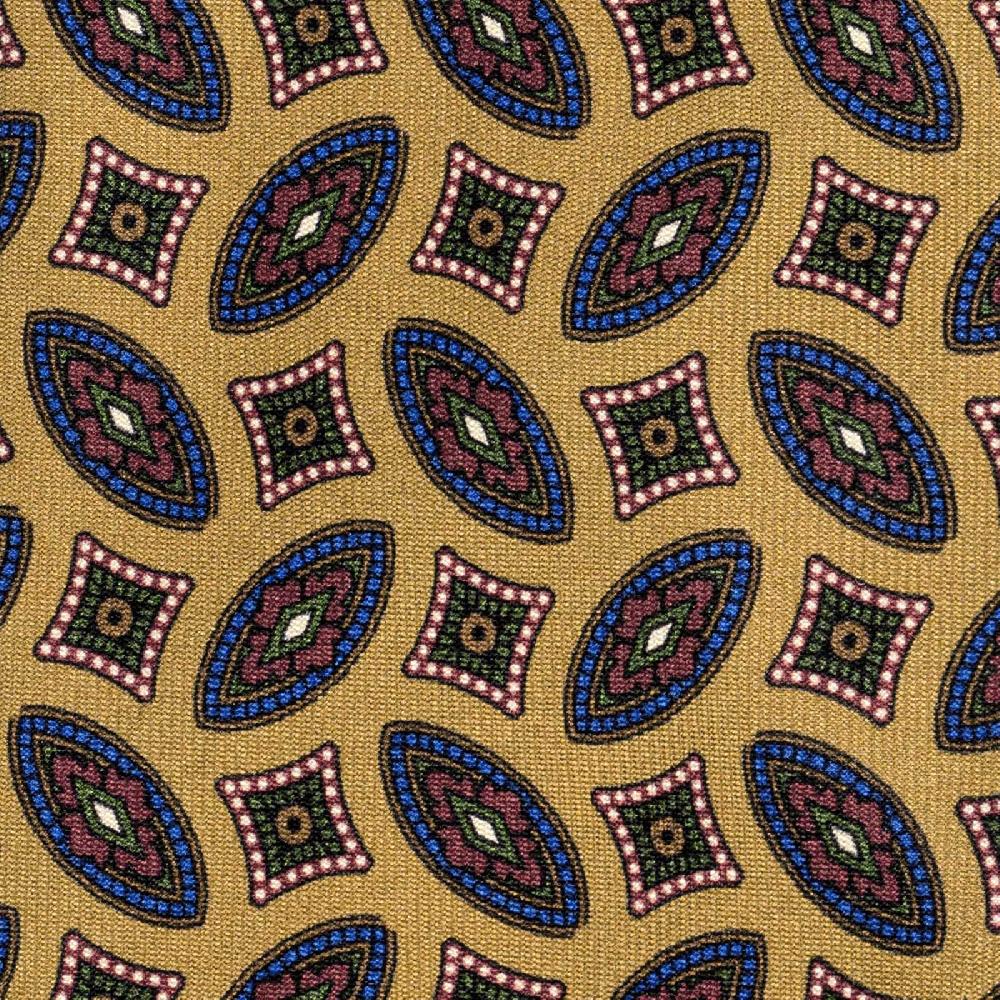 Rubinacci Cravatta in twill di seta senape con stampa geometrica Black Friday
