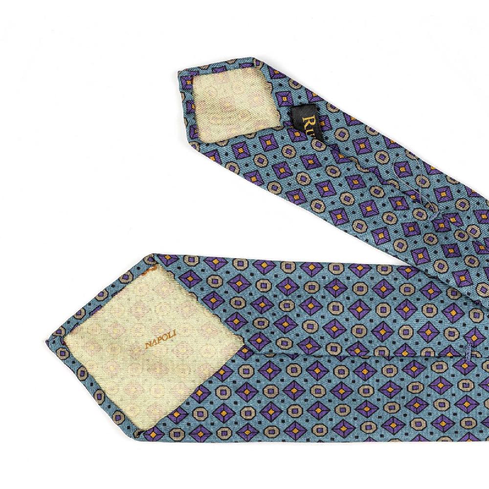 Rubinacci Cravatta in twill di seta turchese con stampa geometrica Cyber Monday