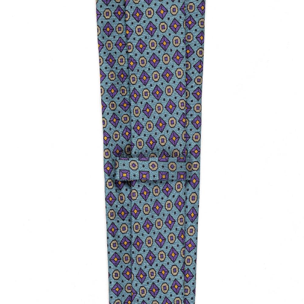 Rubinacci Cravatta in twill di seta turchese con stampa geometrica Cyber Monday