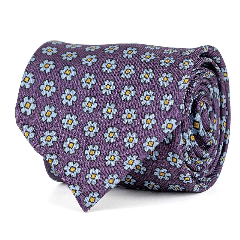 Rubinacci Cravatta in twill di seta con stampa floreale vino