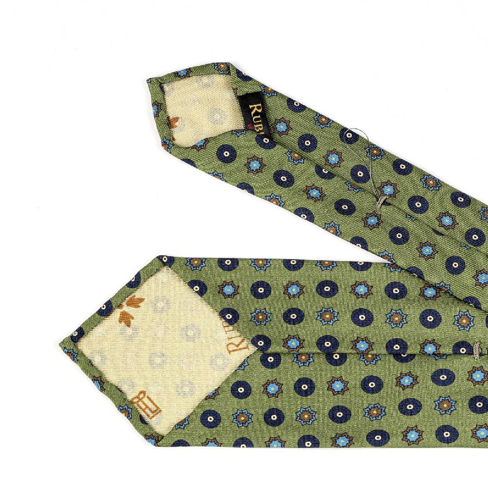 Rubinacci Cravatta in twill di seta con stampa geometrica verde Offerta Pasqua