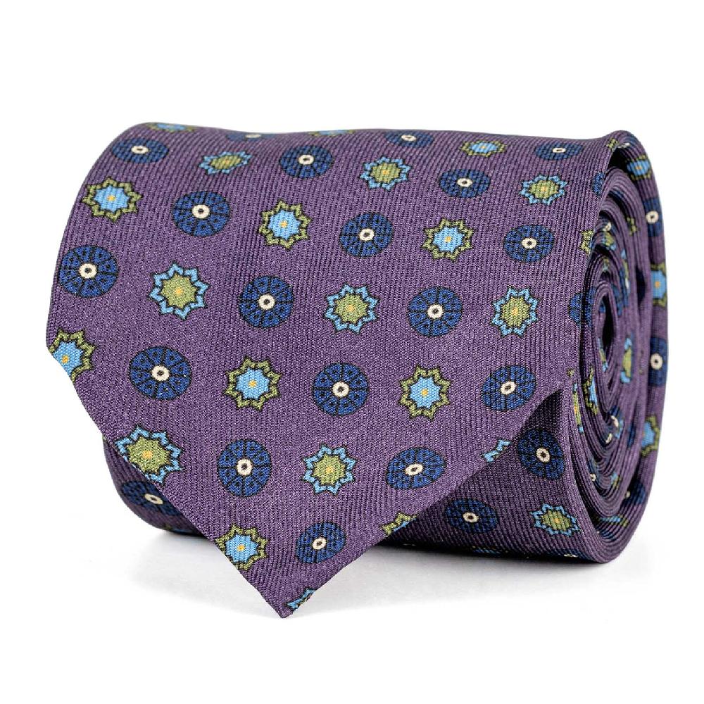 Rubinacci Cravatta in twill di seta con stampa floreale vino