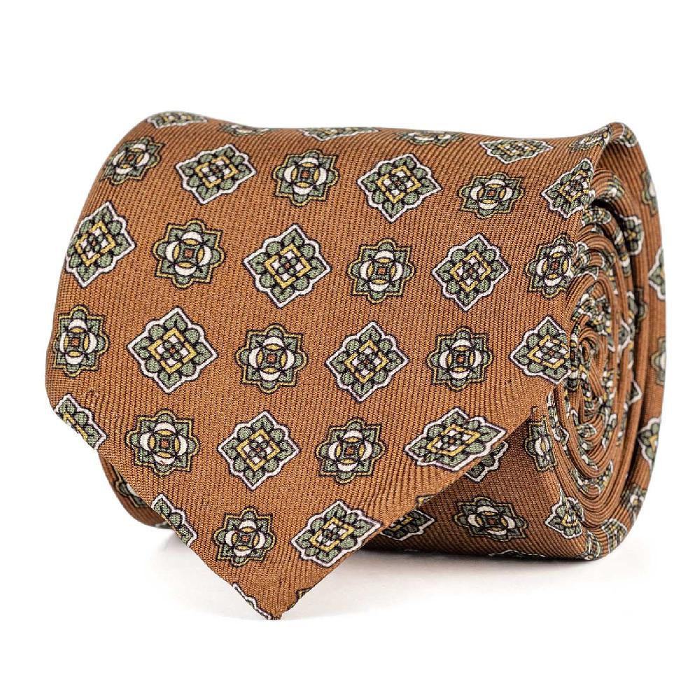 Rubinacci Cravatta in twill di seta con stampa geometrica beige