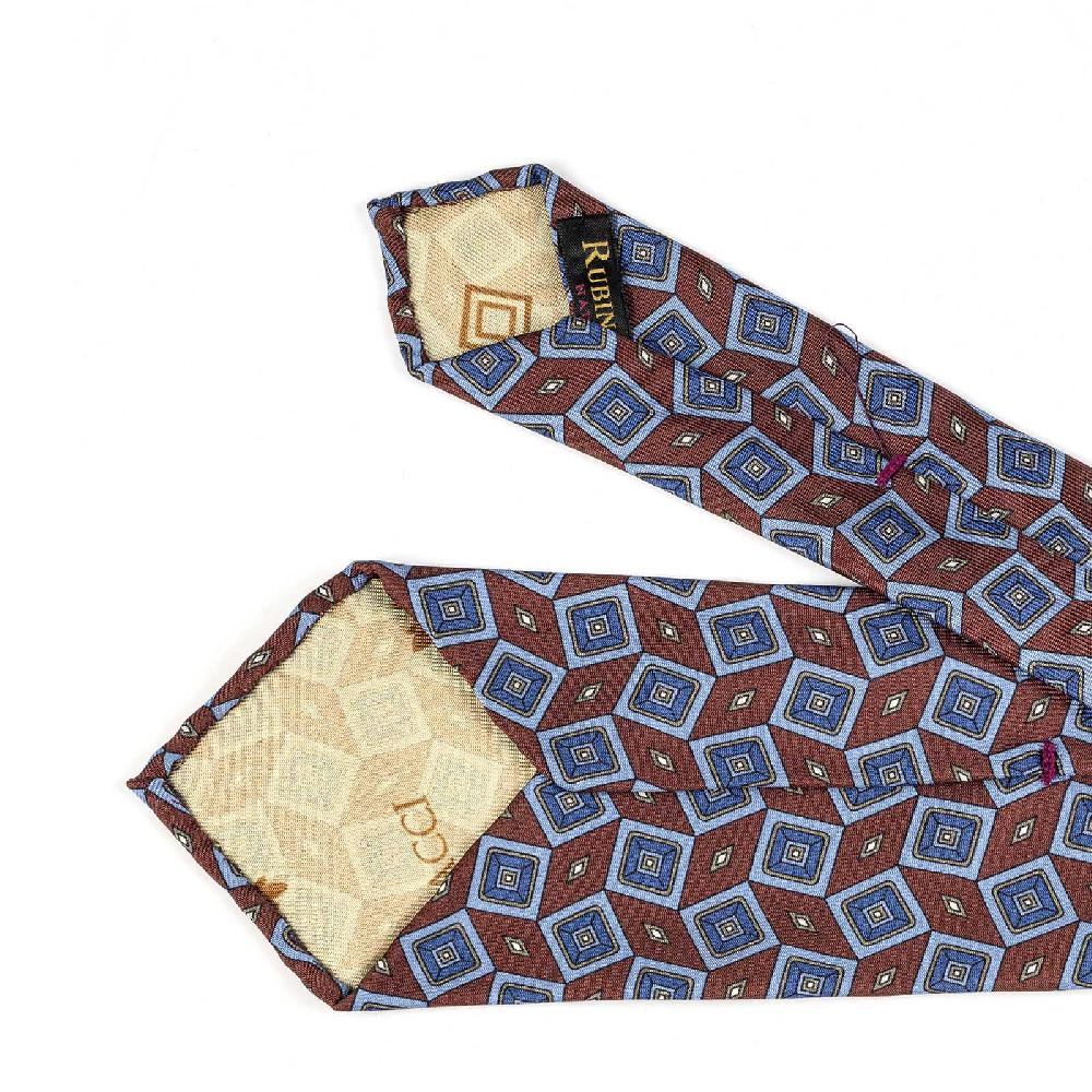 Rubinacci Cravatta in twill di seta con stampa geometrica bordeaux Offerta San Valentino