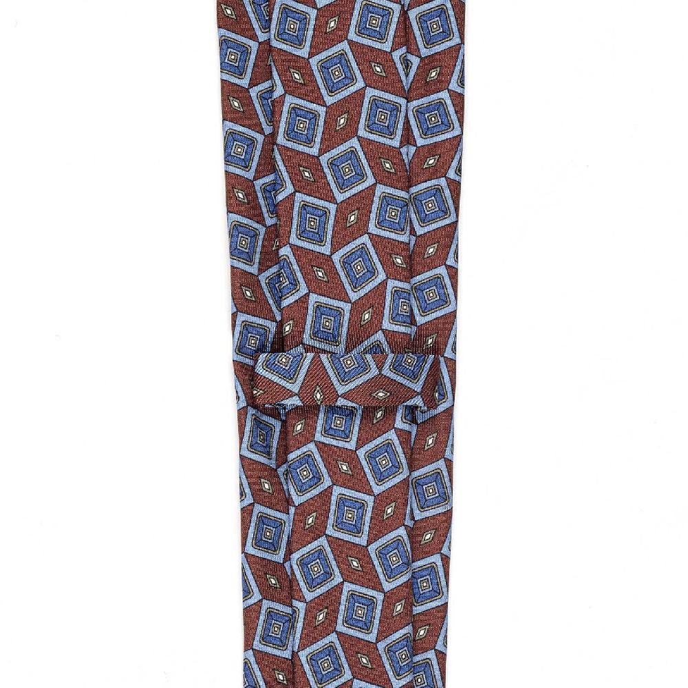Rubinacci Cravatta in twill di seta con stampa geometrica bordeaux Offerta San Valentino