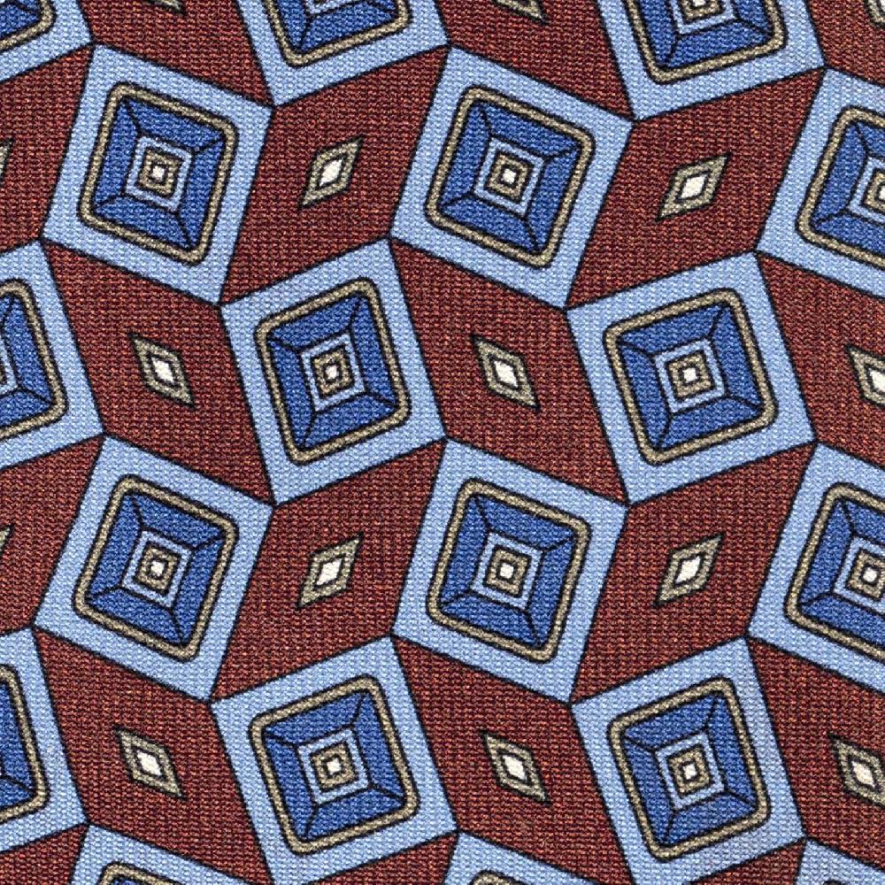 Rubinacci Cravatta in twill di seta con stampa geometrica bordeaux Offerta San Valentino