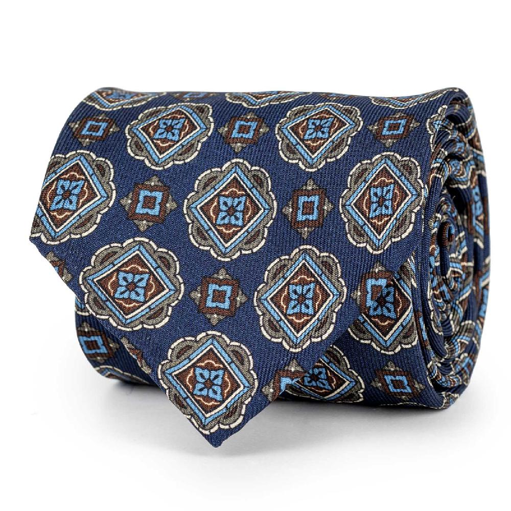 Rubinacci Cravatta in twill di seta con stampa geometrica blu