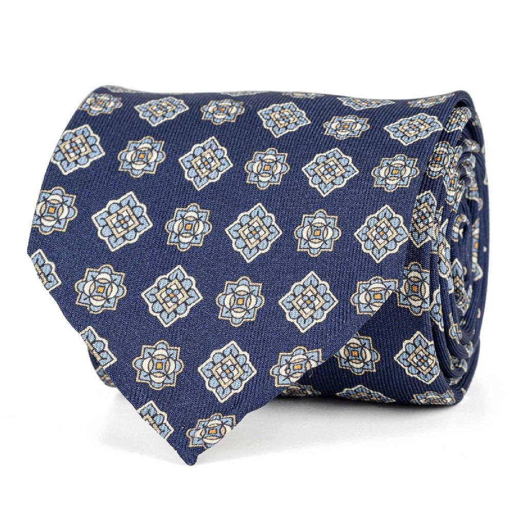 Rubinacci Cravatta in twill di seta con stampa geometrica blu