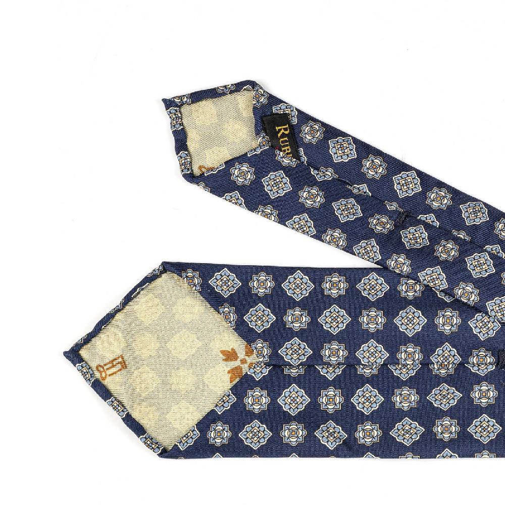Rubinacci Cravatta in twill di seta con stampa geometrica blu Vendita calda