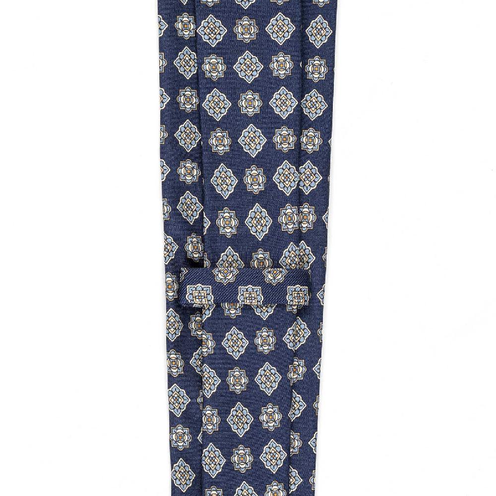 Rubinacci Cravatta in twill di seta con stampa geometrica blu Vendita calda