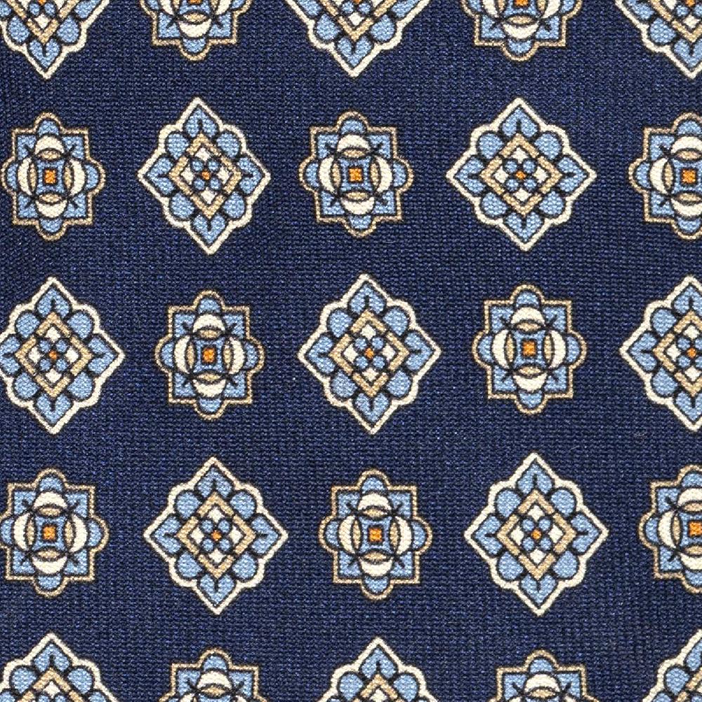 Rubinacci Cravatta in twill di seta con stampa geometrica blu Vendita calda