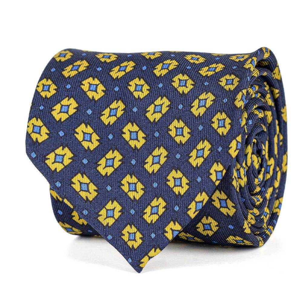 Rubinacci Cravatta in twill di seta con stampa geometrica blu Offerta migliore