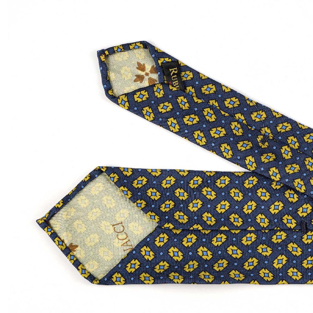 Rubinacci Cravatta in twill di seta con stampa geometrica blu Offerta migliore