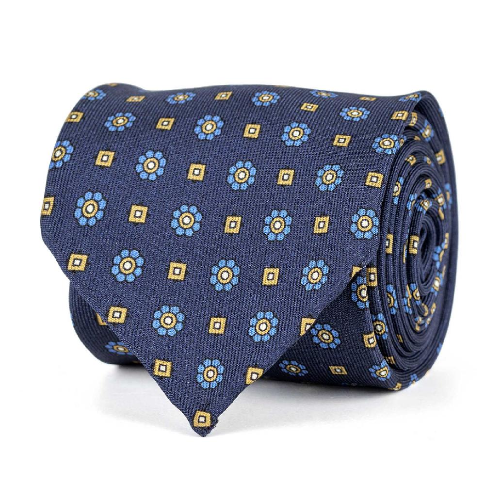 Rubinacci Cravatta in twill di seta con stampa floreale blu Latest fashion