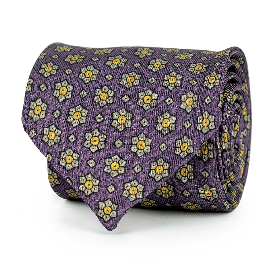 Rubinacci Cravatta in twill di seta con stampa floreale vino Online Outlet