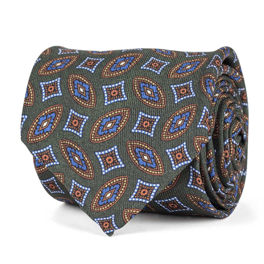 Rubinacci Cravatta in twill di seta verde con stampa geometrica