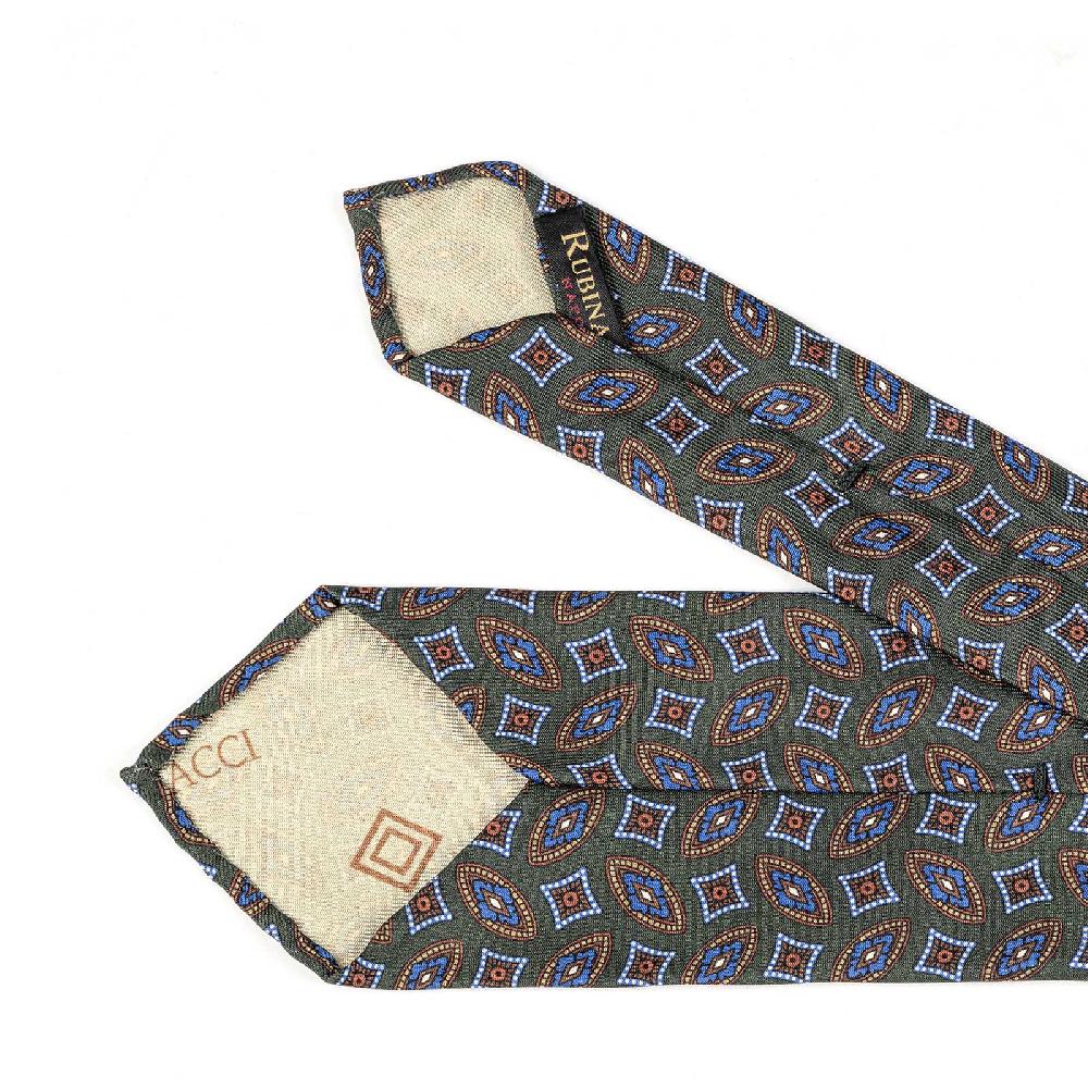 Rubinacci Cravatta in twill di seta verde con stampa geometrica Offerta temporanea