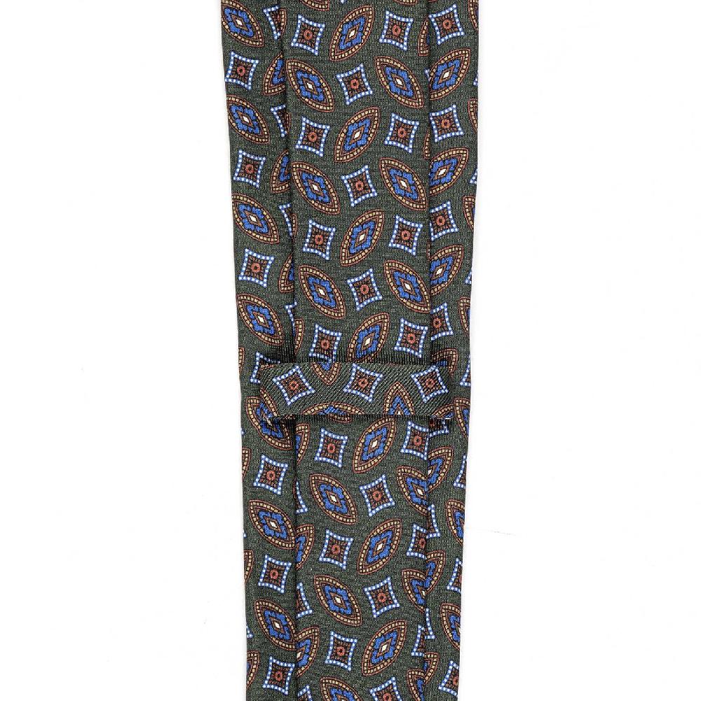 Rubinacci Cravatta in twill di seta verde con stampa geometrica Offerta temporanea