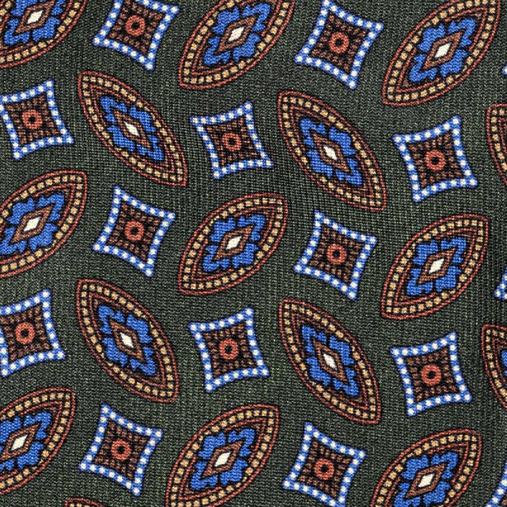Rubinacci Cravatta in twill di seta verde con stampa geometrica Offerta temporanea