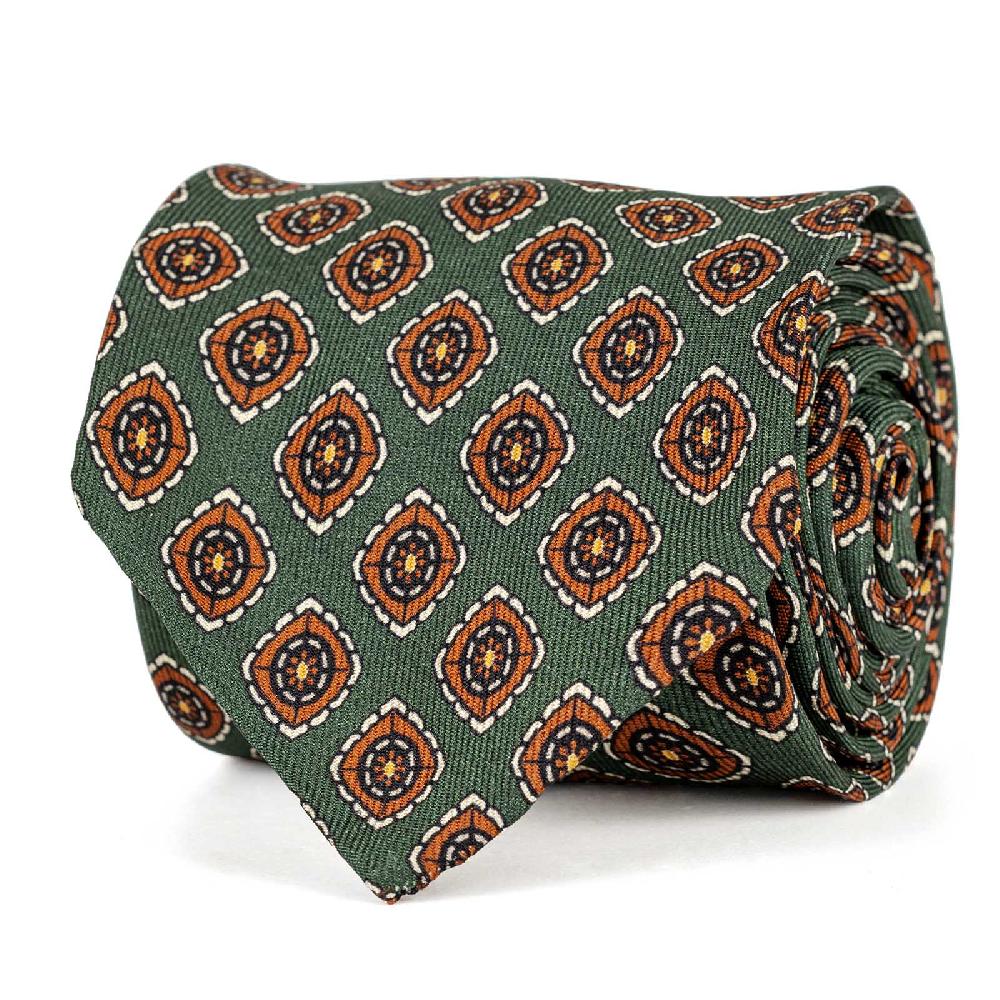 Rubinacci Cravatta in twill di seta verde con stampa geometrica