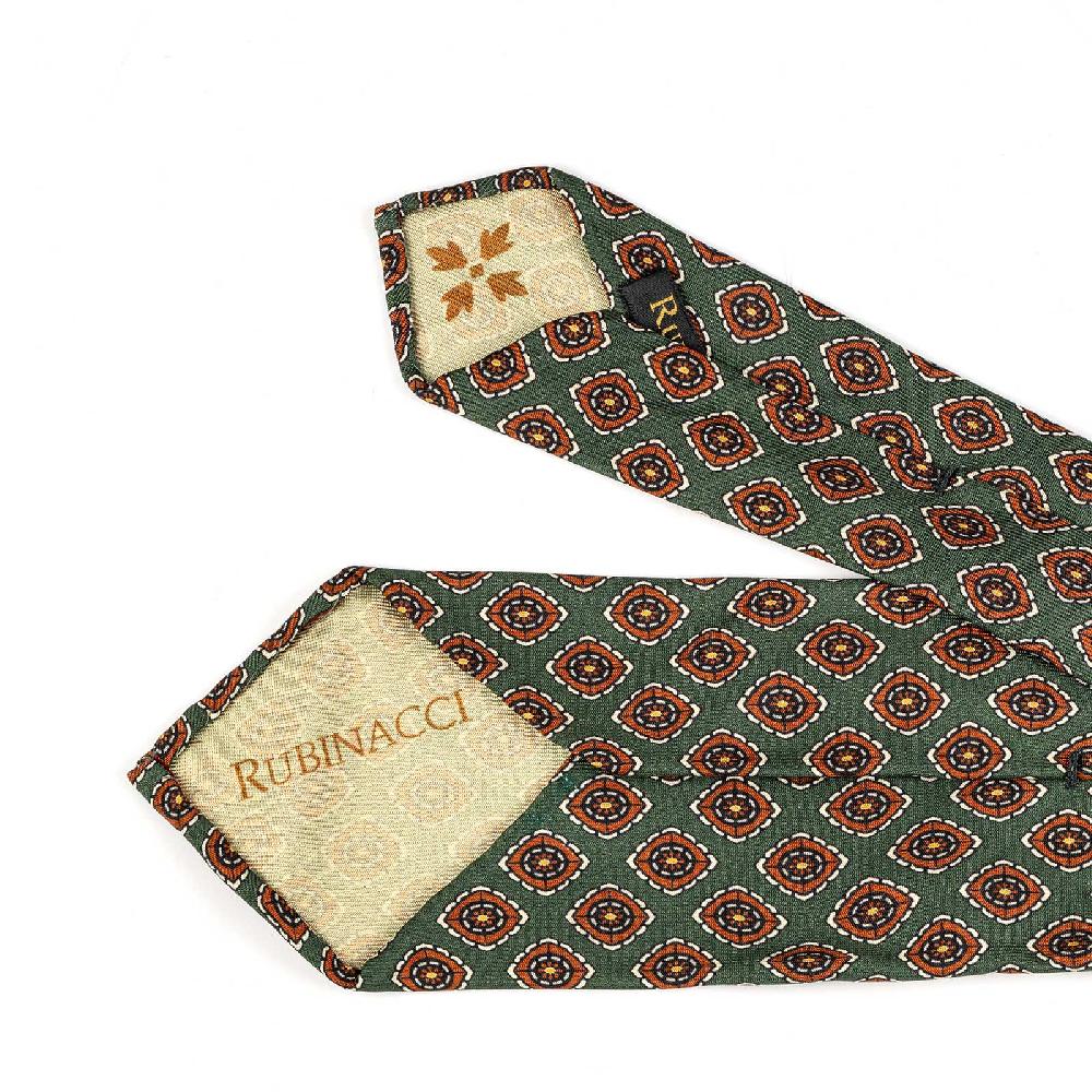 Rubinacci Cravatta in twill di seta verde con stampa geometrica Offerte esclusive