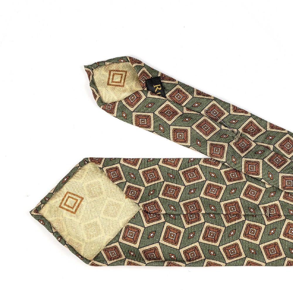 Rubinacci Cravatta in twill di seta verde con stampa geometrica Lightning offer