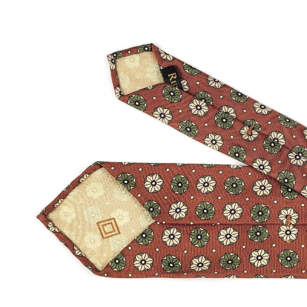 Rubinacci Cravatta in twill di seta mattone con stampa floreale Grandi sconti
