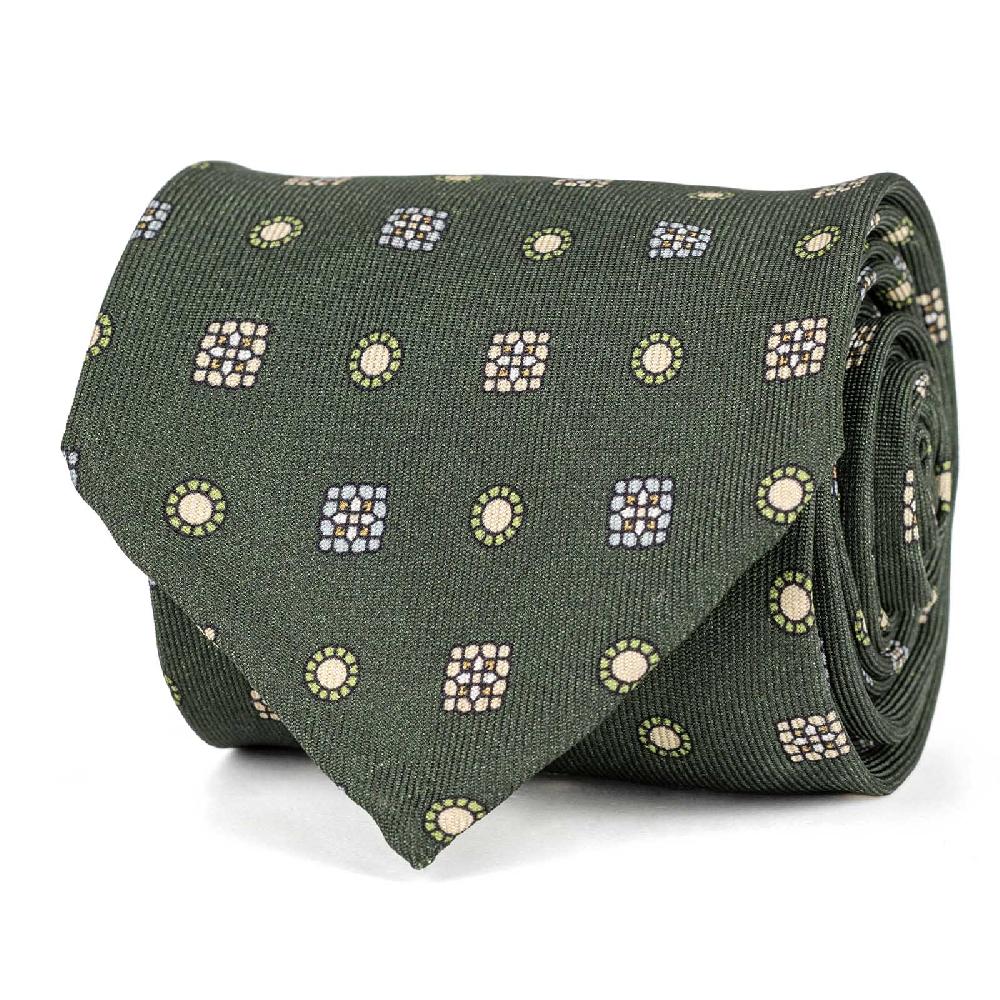 Rubinacci Cravatta in twill di seta verde con stampa geometrica
