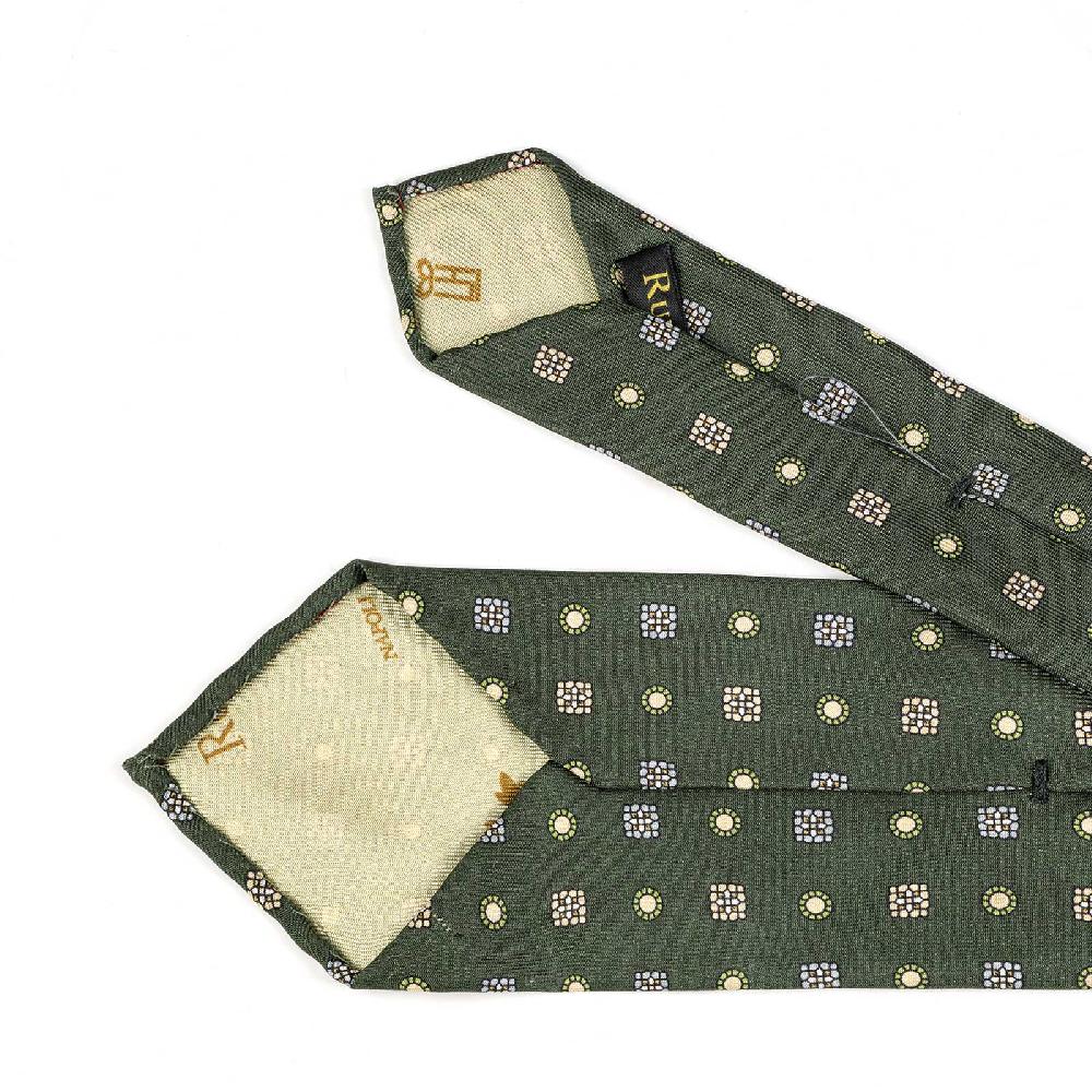 Rubinacci Cravatta in twill di seta verde con stampa geometrica Nuovi prodotti